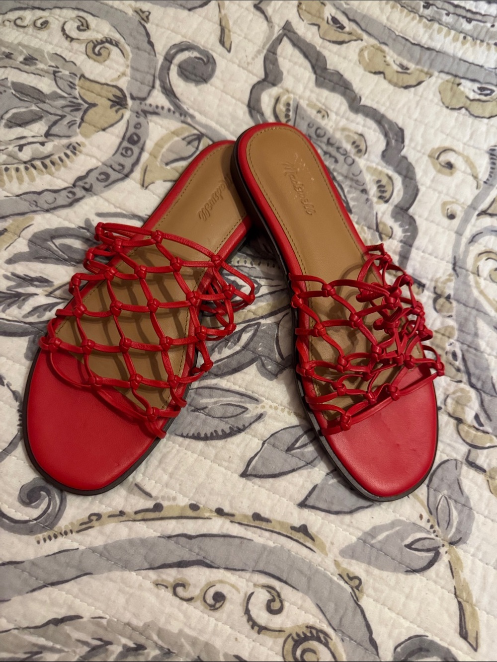 Madewell Red Knotted Lattice Slide Sandals